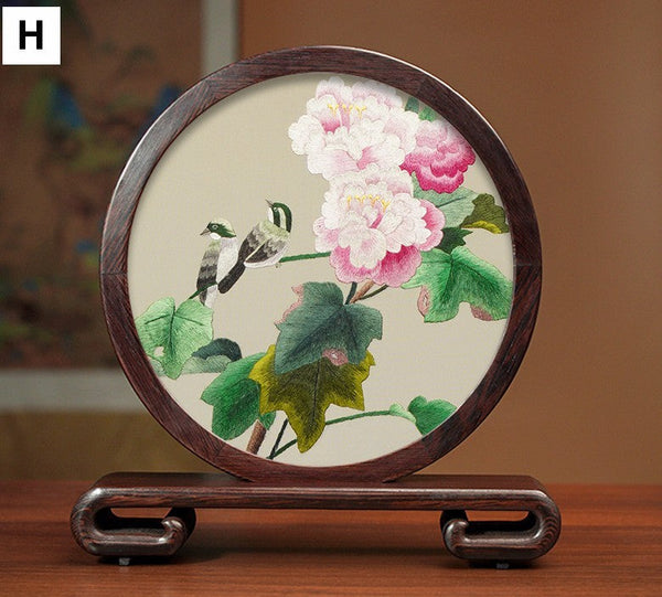 Creative Birthday Gift, Flower and Birds Embroidery Ornaments, Traditional Chinese Suzhou Silk Embroidered Ornament, Premium Souvenir, Exclusive Business Presents-Silvia Home Craft