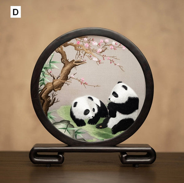 Unique Birthday Gift, Exclusive Business Present Panda Embroidered Decor, Traditional Chinese Suzhou Embroidery Ornament, Premium Souvenir-Silvia Home Craft