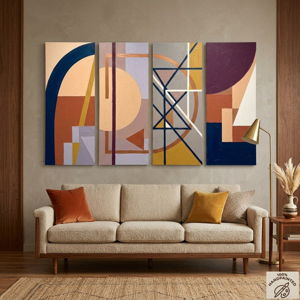 Original Contemporary Paintings, Hand Painted Canvas Art, Multi Panel Wall Art Paintings, Geometric Abstract Artwork-Silvia Home Craft