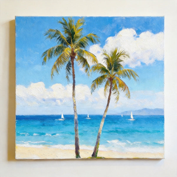 Impressions of a Sunny Seaside Day, Hand Painted Canvas Art, Original Seascape Paintings, Original Oil Paintings, Buy Small Artwork Online, Small Canvas Wall Art Paintings-Silvia Home Craft