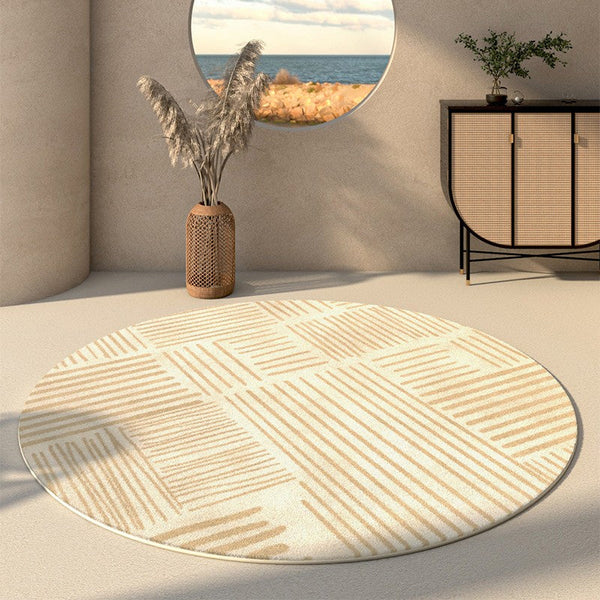 Abstract Modern Area Rugs, Round Area Rugs under Coffee Table, Circular Contemporary Modern Rugs for Dining Room, Unique Bedroom Floor Carpets-Silvia Home Craft
