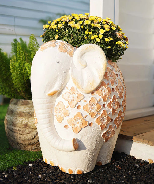 Oversized Modern Garden Flower Pot, Extra Large Elephant Garden Flowerpots, Animal Statue for Garden Ornaments, Resin Statue for Garden, Villa Outdoor Garden Flower Pots-Silvia Home Craft