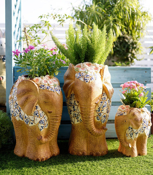 Modern Outdoor Garden Flower Pots, Oversized Garden Flower Pot, Extra Large Elephant Garden Flowerpots, Animal Statue for Garden Ornaments, Large Resin Statue for Garden-Silvia Home Craft