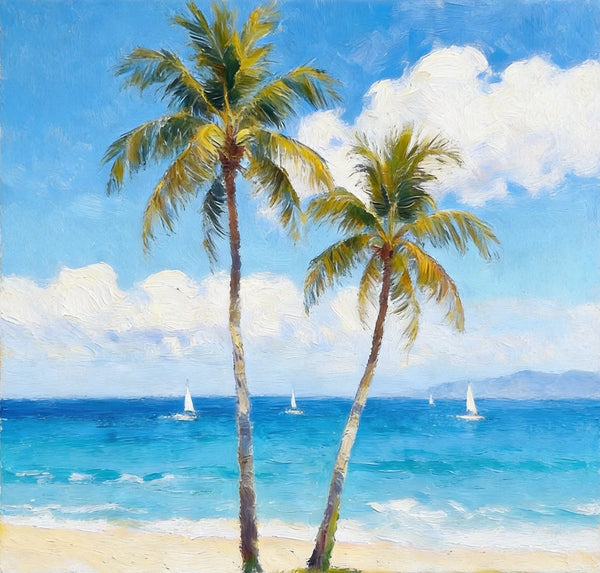Impressions of a Sunny Seaside Day, Hand Painted Canvas Art, Original Seascape Paintings, Original Oil Paintings, Buy Small Artwork Online, Small Canvas Wall Art Paintings-Silvia Home Craft