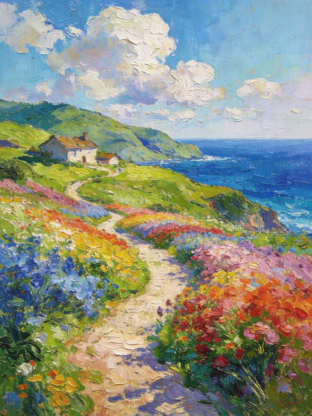 Serene Floral Path, A Luminous Landscape, Original Artwork Small Paintings, Hand Painted Canvas Art, Heavy Texture Wall Art Paintings, On Canvas Small Paintings-Silvia Home Craft