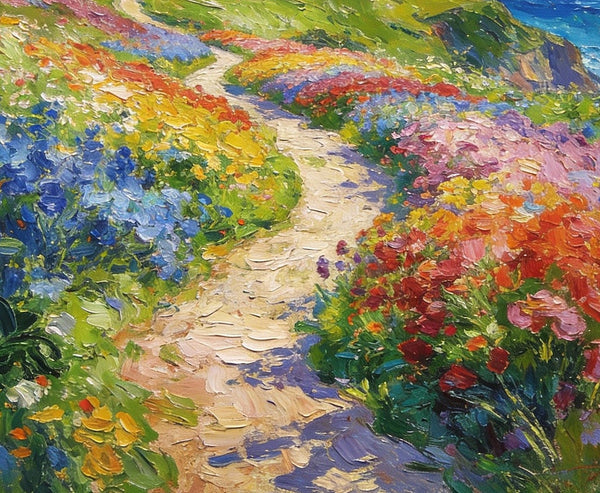 Serene Floral Path, A Luminous Landscape, Original Artwork Small Paintings, Hand Painted Canvas Art, Heavy Texture Wall Art Paintings, On Canvas Small Paintings-Silvia Home Craft