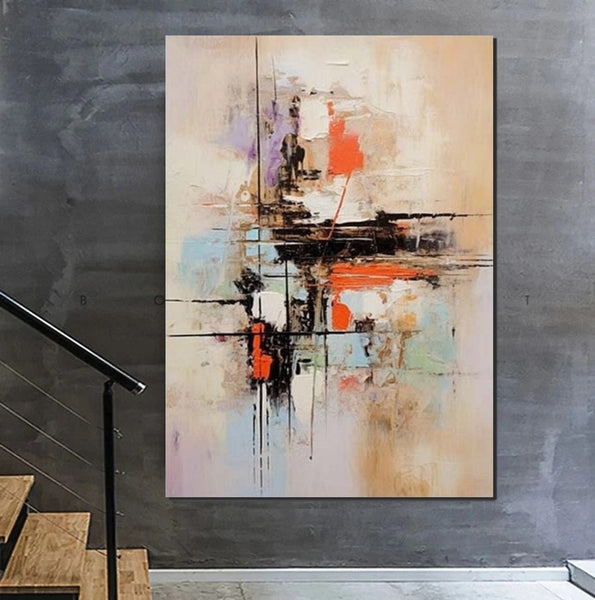 Large Acrylic Canvas Paintings, Simple Wall Art Ideas, Heavy Texture Painting, Bedroom Abstract Paintings, Modern Abstract Painting-Silvia Home Craft