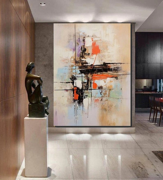 Large Acrylic Canvas Paintings, Simple Wall Art Ideas, Heavy Texture Painting, Bedroom Abstract Paintings, Modern Abstract Painting-Silvia Home Craft