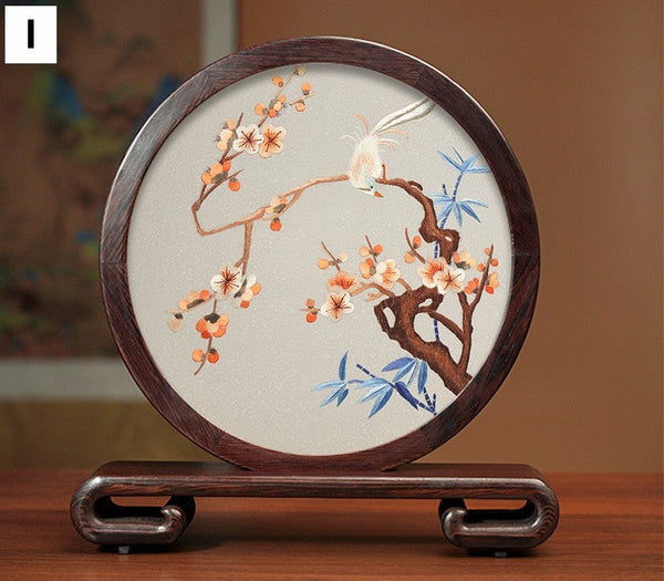 Creative Birthday Gift, Flower and Birds Embroidery Ornaments, Traditional Chinese Suzhou Silk Embroidered Ornament, Premium Souvenir, Exclusive Business Presents-Silvia Home Craft