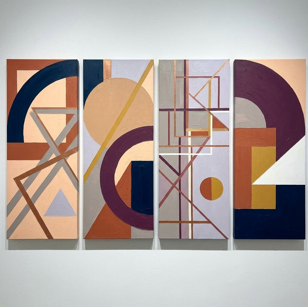 Large Contemporary Paintings, Hand Painted Canvas Art, Multi Panel Group Paintings, Original Geometric Abstract Art-Silvia Home Craft