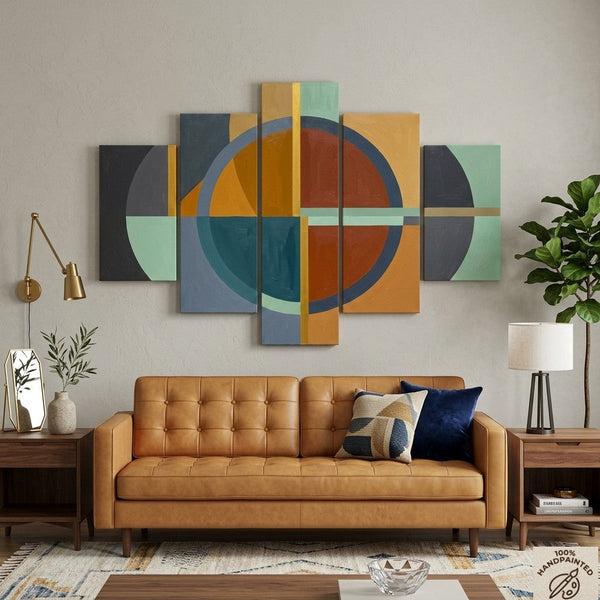 Bedroom Wall Art Paintings, Geometric Modern Art, Colorful Abstract Paintings, Hand Painted Acrylic Art-Silvia Home Craft