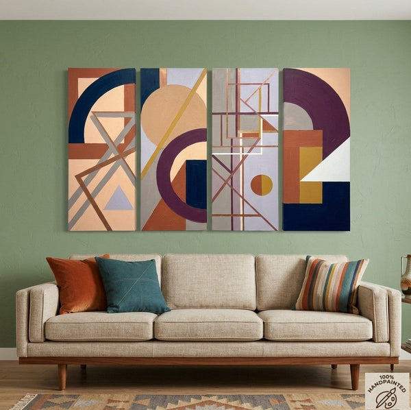 Large Contemporary Paintings, Hand Painted Canvas Art, Multi Panel Group Paintings, Original Geometric Abstract Art-Silvia Home Craft