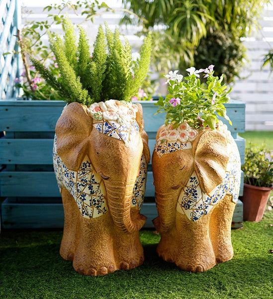 Modern Outdoor Garden Flower Pots, Extra Large Elephant Garden Flowerpots, Oversized Garden Flower Pot, Animal Statue for Garden Ornaments, Large Resin Statue for Garden-Silvia Home Craft
