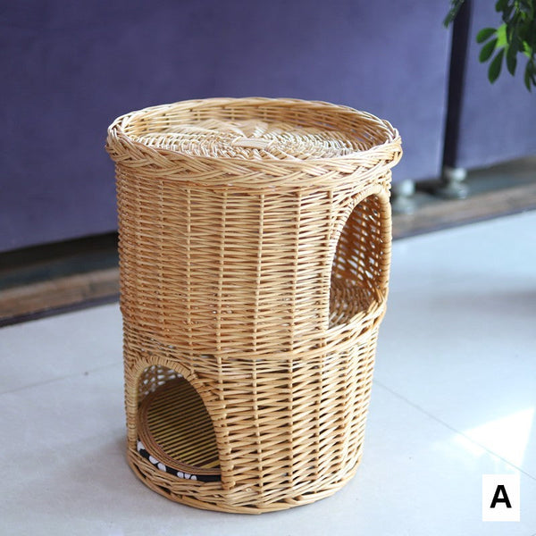 Triple-Layer Cat Bed, Large Cat House Basket with Washable Cushion for Indoor Cats and Dogs-Silvia Home Craft