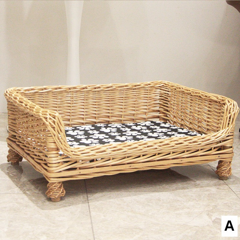 Hand Woven Rattan Cat Beds, Extra Large Natural Wicker Dog Bed with Washable Cushion for Indoor Cats and Dogs-Silvia Home Craft