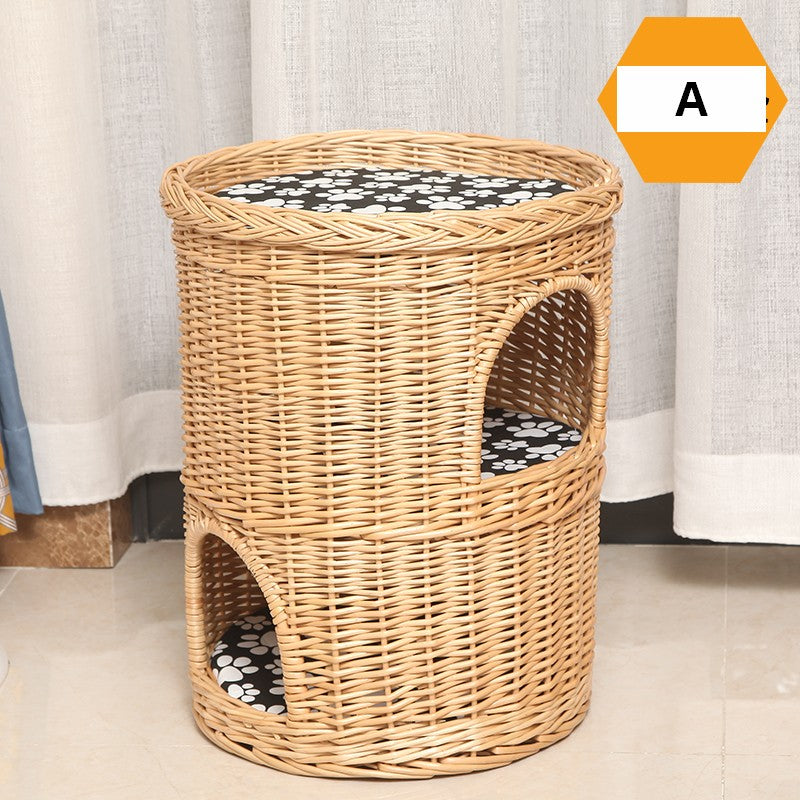 Triple-Layer Cat Bed, Large Cat House Basket with Washable Cushion for Indoor Cats and Dogs-Silvia Home Craft