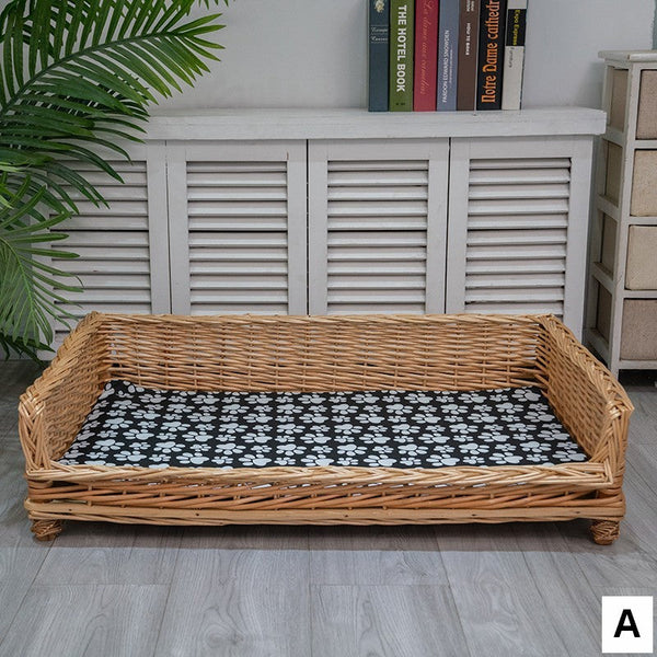 Large Hand Woven Rattan Cat Beds, Extra Large Natural Wicker Dog Bed with Washable Cushion for Indoor Cats and Dogs-Silvia Home Craft