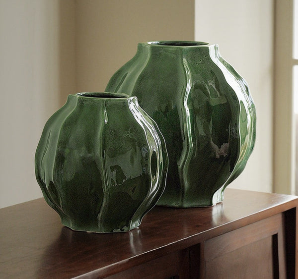 Handmade Modern Flower Vase, Centerpiece Ceramic Bouquet Vases, Large Contemporary Vases on Dining Table, Green Porcelain Vases for Modern Home Decor-Silvia Home Craft