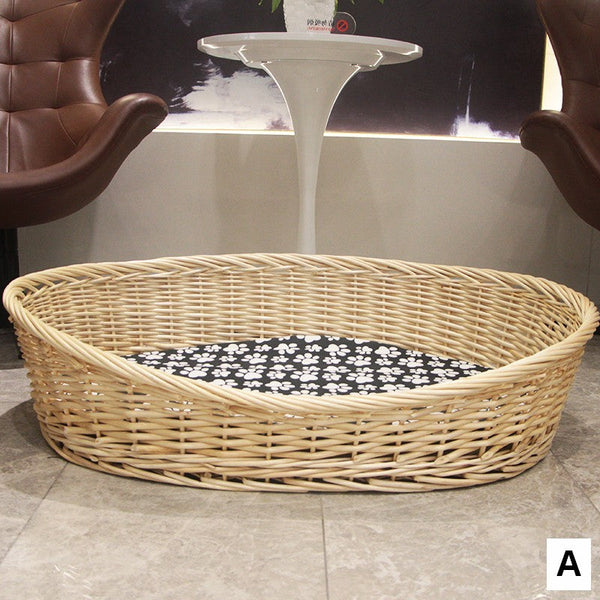 Hand woven Rattan Cat Beds, Extra Large Natural Wicker Dog Bed with Washable Cushion for Indoor Cats and Dogs-Silvia Home Craft