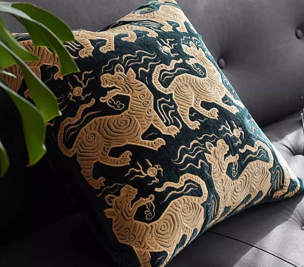Embroidery Tiger Pattern Pillows for Couch, Contemporary Modern Sofa Pillows, Decorative Throw Pillows for Bedroom, Large Modern Sofa Pillow for Living Room-Silvia Home Craft