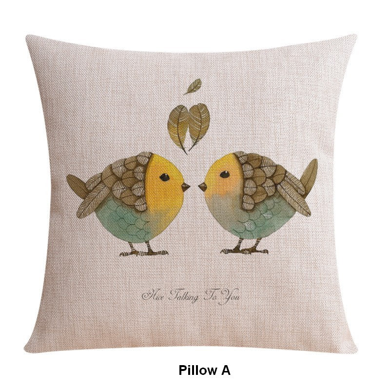 Decorative Sofa Pillows for Dining Room, Simple Decorative Pillow Covers, Love Birds Throw Pillows for Couch, Singing Birds Decorative Throw Pillows-Silvia Home Craft