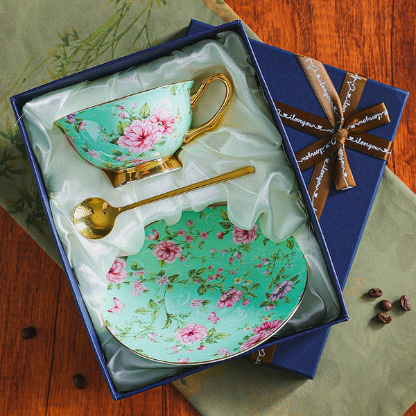 Floral Porcelain Tea Cup and Saucer Set, Afternoon British Tea Cup with Saucer, Traditional English Tea Cup and Saucer Set, Ceramic Coffee Cup with Saucer-Silvia Home Craft