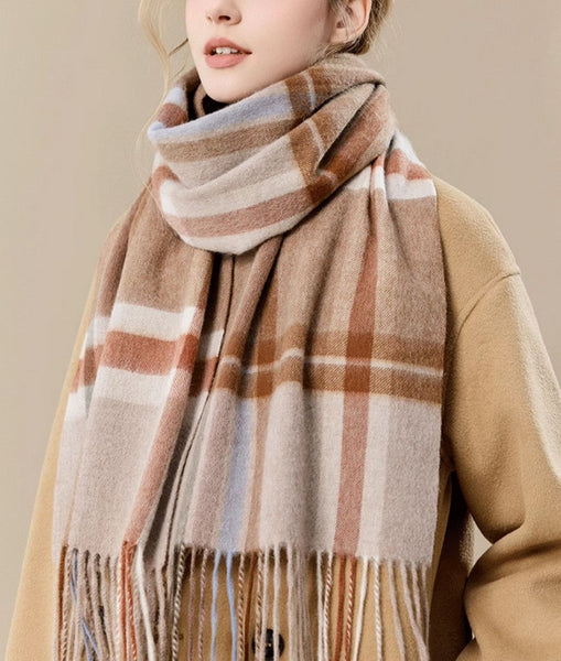 Checked Scarf Winter Wool Scarf, Soft Cashmere Scarf for Women, Elegant Wool Scarves, Warm Winter Scarf, Cold Weather Scarf, Holiday Scarf, Fashion Scarf, Christmas Gifts for Her-Silvia Home Craft