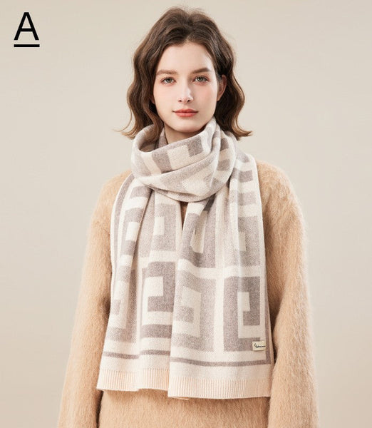 Cold Weather Scarf, Warm Winter Scarf, Soft Cashmere Scarf for Women, Fashion Designer Scarf, Green White Grey Wool Scarf for Women, Casual Scarf for Women-Silvia Home Craft