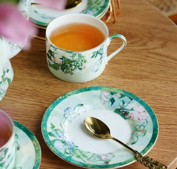 Luxury Tea Cup Set, Elegant Coffee Cup, Porcelain Tea Saucer, Ceramic Tea Cup Set, British Tea Cup Set-Silvia Home Craft