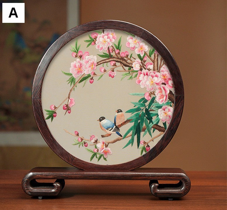 Flower and Bird Embroidery Ornaments, Unique Birthday Gift, Traditional Chinese Suzhou Silk Embroidered Ornament, Premium Souvenir, Exclusive Business Presents-Silvia Home Craft