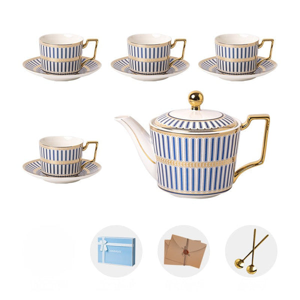 Modern Coffee Cup with Saucer, Ceramic Tea Cup and Saucer Set with Teapot, 7.4 oz Porcelain Tea Cup and Saucer Set of 4 cups, British Tea Cup Set-Silvia Home Craft