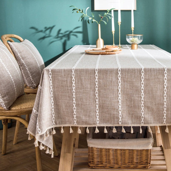 Cotton and Linen Tablecloths, Kitchen Rectangular Table Covers, Rectangular Tablecloth for Oval Table, Farmhouse Table Cloths for Dining Room-Silvia Home Craft