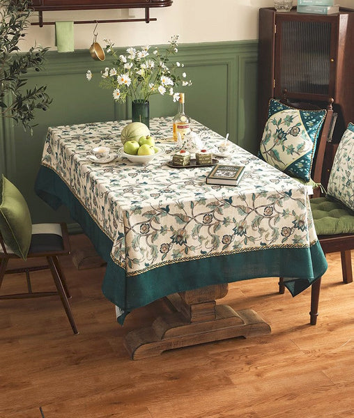 Flower Pattern Farmhouse Table Cloth, Outdoor Picnic Tablecloth, Large Modern Rectangle Tablecloth Ideas for Dining Table, Rustic Square Tablecloth for Coffee Table-Silvia Home Craft