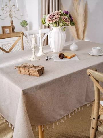 Simple Linen Rectangle Table Cover for Dining Room Table, Large Brown Tablecloth for Home Decoration, Modern Table Cloth, Square Tablecloth for Round Table-Silvia Home Craft