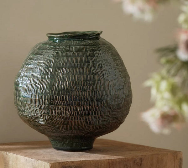 Centerpiece Ceramic Bouquet Vases, Green Porcelain Vases for Modern Home Decor, Large Contemporary Vases on Dining Table, Handmade Modern Flower Vase-Silvia Home Craft
