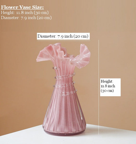 Centerpiece Contemporary Vases on Table, Pink Decorative Glass Vase, Mid Century Glass Vases, Handmade Modern Vases for Bedroom, Modern Glass Vase for Flowers-Silvia Home Craft