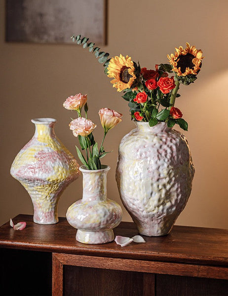 Modern Bouquet Flower Vases, Handmade Water Holding Flower Vases, Centerpiece on Dining Table, Large Flower Vase on Table, Pottery Flower Vases-Silvia Home Craft
