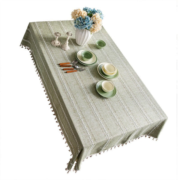 Kitchen Rectangular Table Covers, Rectangular Tablecloth for Sale, Modern Table Cloths for Dining Room, Farmhouse Green Cotton and Linen Table Cloth-Silvia Home Craft
