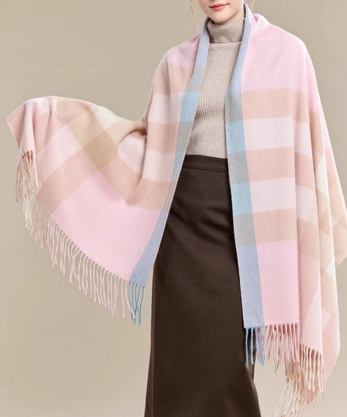 Large Wool Scarf, Soft Wool Scarf for Women, Checkered Fashion Scarf, Winter Shawl, Elegant Shawl, Warm Cape, Gifts for Her, Evening Wrap, Christmas Gift-Silvia Home Craft