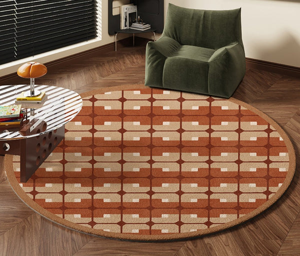 Abstract Contemporary Round Rugs, Modern Rugs under Coffee Table, Modern Rugs for Dining Room, Geometric Modern Rugs for Bedroom-Silvia Home Craft