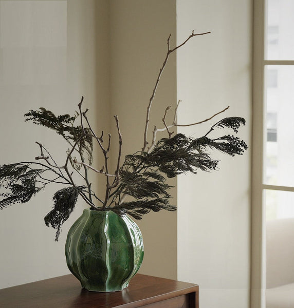 Handmade Modern Flower Vase, Centerpiece Ceramic Bouquet Vases, Large Contemporary Vases on Dining Table, Green Porcelain Vases for Modern Home Decor-Silvia Home Craft