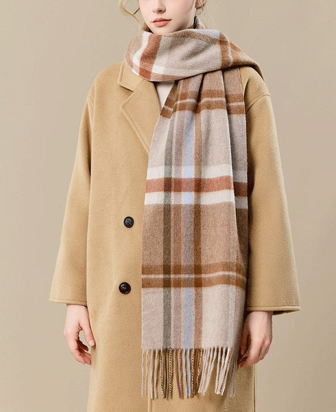Checked Scarf Winter Wool Scarf, Soft Cashmere Scarf for Women, Elegant Wool Scarves, Warm Winter Scarf, Cold Weather Scarf, Holiday Scarf, Fashion Scarf, Christmas Gifts for Her-Silvia Home Craft