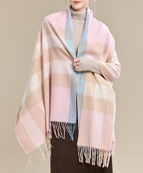 Large Wool Scarf, Soft Wool Scarf for Women, Checkered Fashion Scarf, Winter Shawl, Elegant Shawl, Warm Cape, Gifts for Her, Evening Wrap, Christmas Gift-Silvia Home Craft