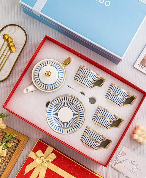 Afternoon Tea, Modern Coffee Cup with Saucer, Elegant Ceramic Tea Cup and Saucer Set with Teapot, Creative Porcelain Tea Cup and Saucer Set, British Tea Cup Set-Silvia Home Craft