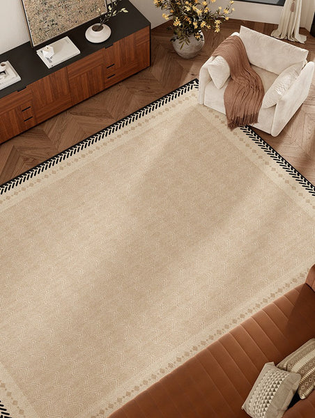 Mid Century Modern Rugs Next to Bed, Modern Rugs for Dining Room, Contemporary Rugs for Bedroom, Cream Modern Carpets for Living Room-Silvia Home Craft
