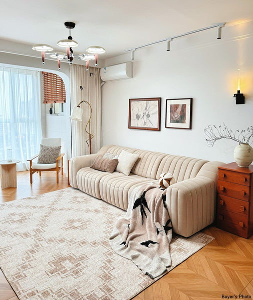 Contemporary Abstract Rugs under Dining Room Table, Modern Geometric Carpets for Bedroom, Modern Living Room Rug Placement Ideas-Silvia Home Craft