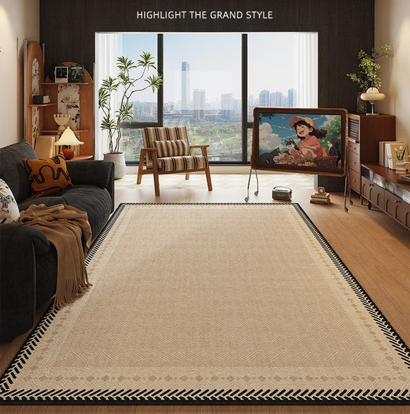 Mid Century Modern Rugs Next to Bed, Modern Rugs for Dining Room, Contemporary Rugs for Bedroom, Cream Modern Carpets for Living Room-Silvia Home Craft