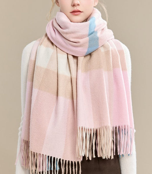 Large Wool Scarf, Soft Wool Scarf for Women, Checkered Fashion Scarf, Winter Shawl, Elegant Shawl, Warm Cape, Gifts for Her, Evening Wrap, Christmas Gift-Silvia Home Craft