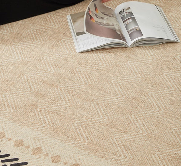 Mid Century Modern Rugs Next to Bed, Modern Rugs for Dining Room, Contemporary Rugs for Bedroom, Cream Modern Carpets for Living Room-Silvia Home Craft