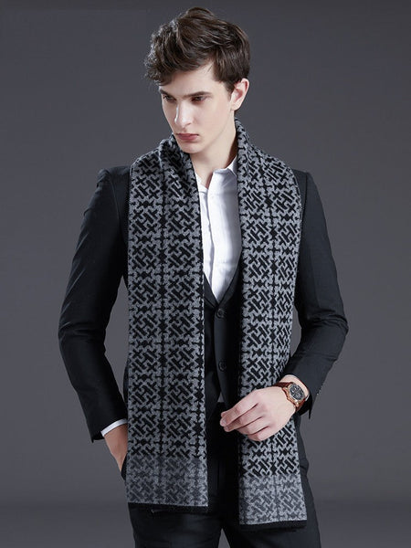 Modern Business Wool Scarf for Gentleman, Soft Casual Scarf Men, Men's Winter Wool Scarf, Formal Men Scarf Styles, Men's Winter Scarves, Thick Wool Scarf for Men-Silvia Home Craft